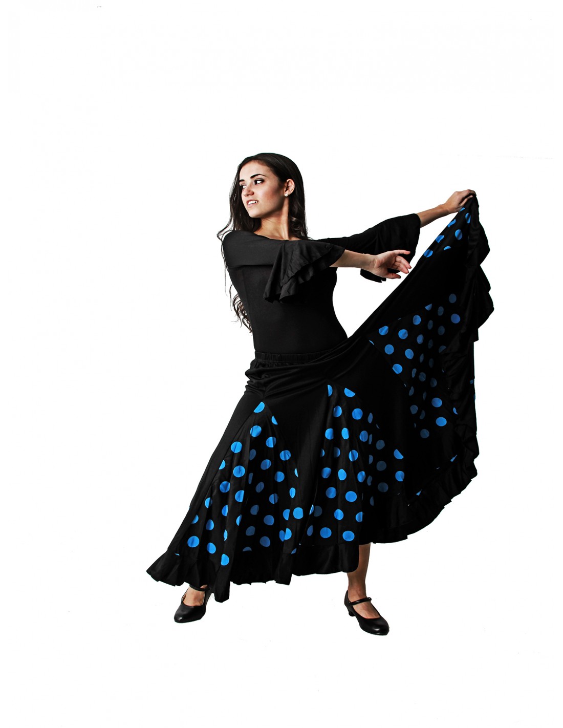 Falda de flamenco 3 volantes – lunares B&N